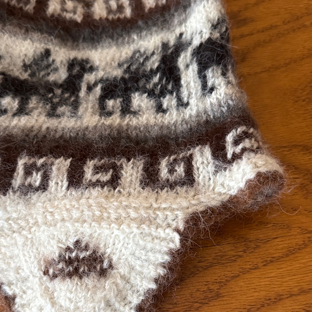 Cozy White and Brown Alpaca Handmade Knit Peruvian Design Hat - Picture 9 of 10